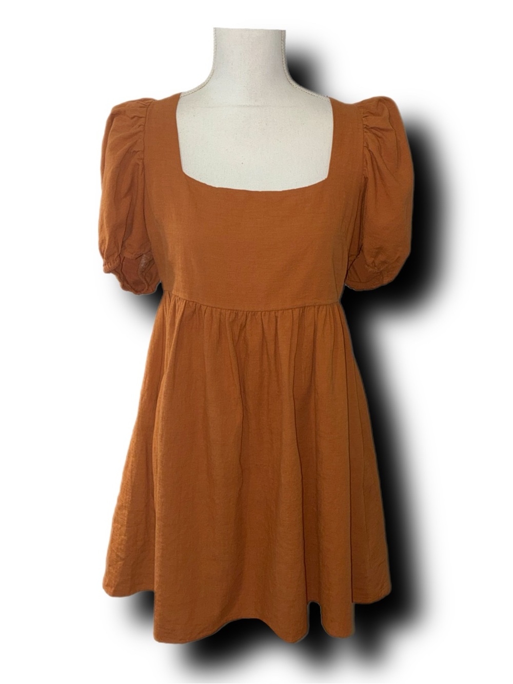 Altar'd State 100% Cotton Puff Sleeve Square Neck Mini Dress - Rust Orange Fall
